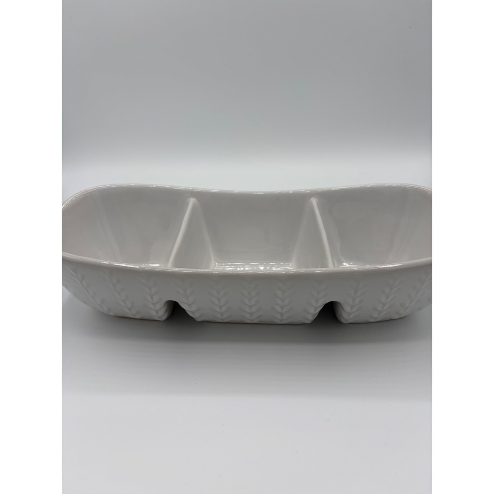 10 Strawberry Street White Ceramic Divided Serving Tray 3 Section Herringbone